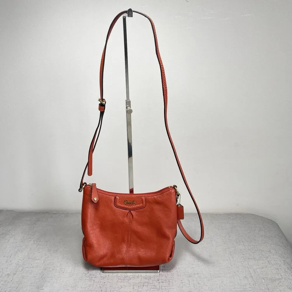 Coach Ashley‎ Leather Swingpack Crossbody Bag Gold Logo Persimmon Orange